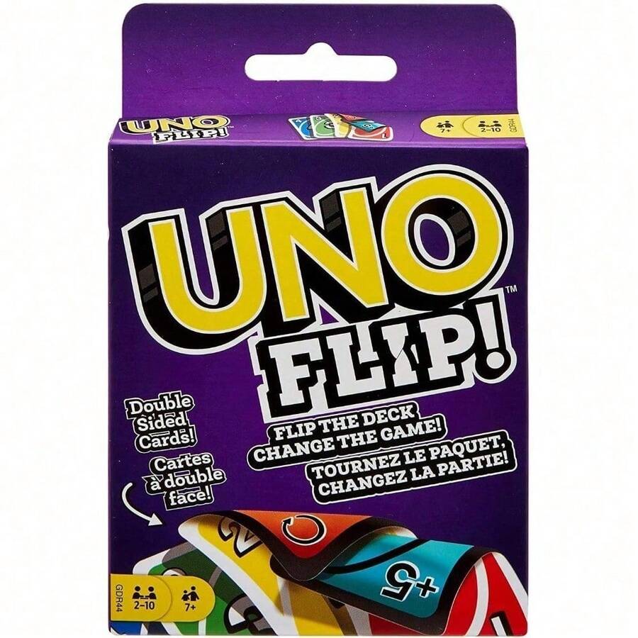 Mattel 美泰游戏 UNO FLIP!双面卡牌游戏,家庭聚会桌游,采用明暗双面卡牌机制,适合 7 岁及以上旅行者(112 张卡牌) - GDR44 美泰 UNO 翻轉撲克牌 - 查看 1