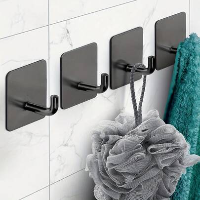 4pcs Heavy Duty Adhesive Towel Hooks Stick On Towel Holder Wall Hangers Waterproof Stainless Steel Sticky Hooks For Hanging Bathroom Kitchen Bedroom Office Accessories