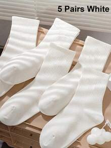 1/3/5/10 Pairs Solid Color Pattern Women Men Boys Girls Unisex Couples Sports Socks Mid-Tube Socks Crew Socks Spring Summer Holiday Gifts