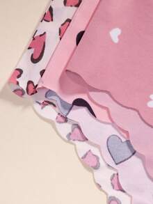 3 件套女士内裤，可爱心形印花，荷叶边饰边，面料柔软顺滑，舒适休闲内衣 - 彩色 - 查看 3