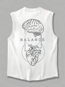 GRDR 男士休闲印花圆领背心，夏季 - 白色 - 查看 4