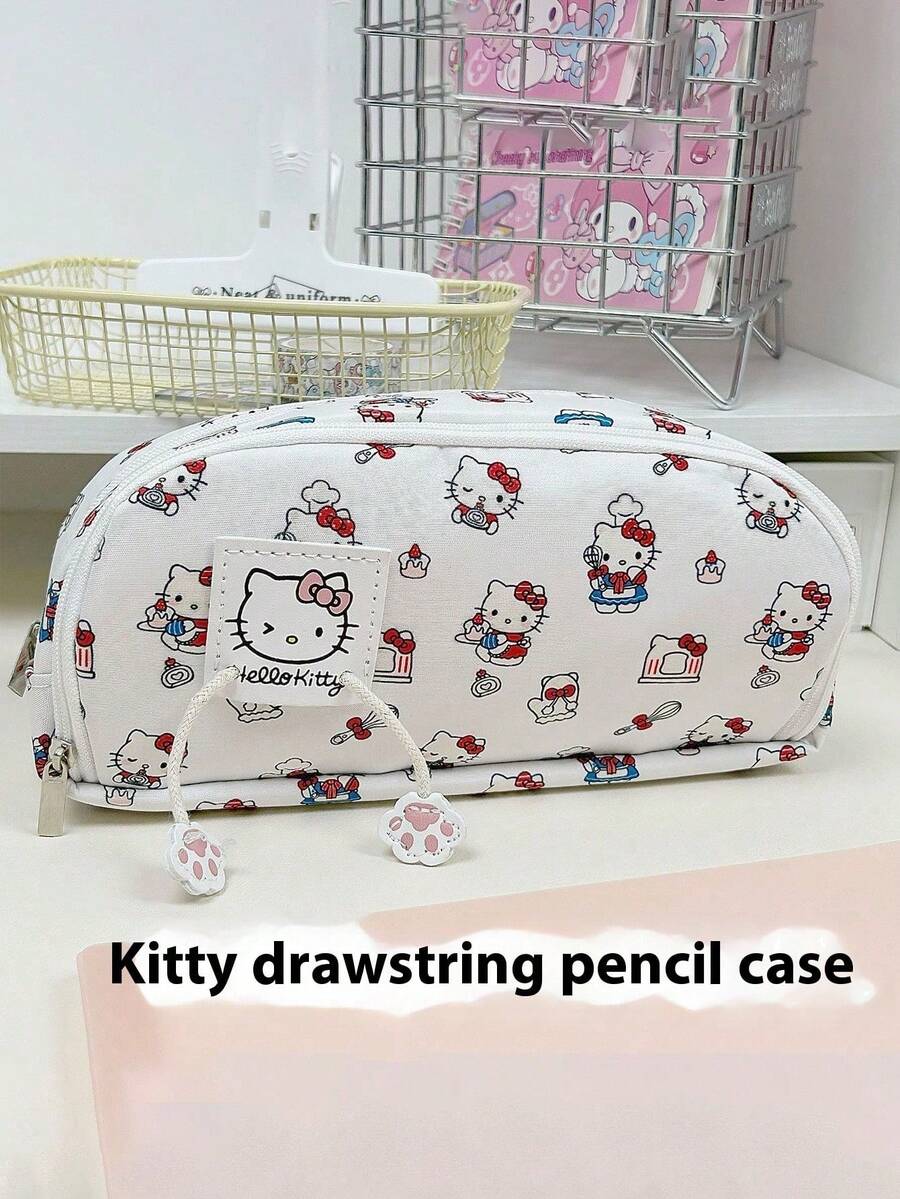 Sanrio Sanrio 1pc Sanrio KT Cat Drawstring Pencil Case, Cute Hello Kitty Stationery Storage Bag, Student Large Capacity Pencil Case, Cute Cartoon Design, Polyester Material, Waterproof And Stain Resistant, Suitable For School And Office Supplies, Essential Learning Supplies For Returning To School,For School Supplies,Back To School Random Delivery