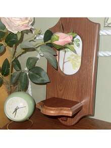 رف حائط ديكور - حامل شموع بطراز فرنسي، للغرفة المعيشية، غرفة النوم، المقهى (عيد الهالوين، عيد الميلاد، )، فن الحائط | رف نباتات خشبي لعرض الشموع | مرآة حائط عتيقة | هدية ترحيب ساحرة/منزلية - الشموع غير مشمولة