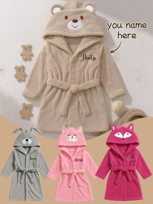Peignoir de bain à capuche personnalisé pour bébé avec animal - Nom brodé sur mesure | Robe de chambre douce et chaude pour tout-petits (12-24 mois) | Conception mignonne d'ours, de lapin et de renard | Cadeau parfait de Noël et d'anniversaire, multifonctionnel, ornemental, lettrage, élégant, moderne, coloré, mignon, adorable, décontracté, personnalisé, personnalisé, unique, personnalisé, idéal pour lui, idéal pour elle, serviettes et peignoirs pour enfants personnalisés