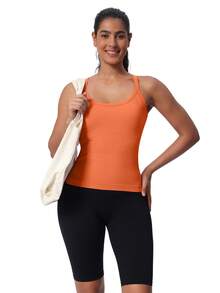 MathCat Workout Tank Tops For Women With Built In Bra, Sleeveless Gym Tops Seamless Racerback Athletic Yoga Shirts - 橘色 - 查看 4