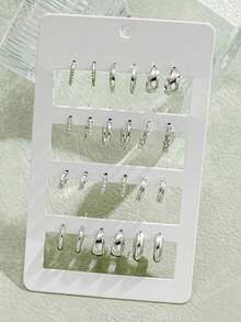 12 Pairs Vintage C-Shape Rhinestone Earrings Set, Delicate High-End Earrings For Women - Silver - View 3