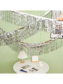 Folien-Quasten-Banner, Metall-Quasten-Vorhang Wandbehang Hintergrund Lametta-Vorhänge Skirting Deko, geeignet für die Dekoration von Paradeumzügen, Einzelpartys, Hochzeiten, Geburtstage, Halloween, Ostern, Weihnachtsparty-Dekorationen