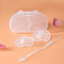 KUNT 3个装婴儿安抚奶嘴，柔软硅胶奶嘴，日夜使用，模拟母乳喂养，扁头和圆头，出牙玩具，带小熊收纳盒，防尘 - 彩色 - 查看 18