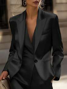 DONICY Damen Einfarbige Revers Langarm Gefütterte Schwarze Blazer Jacke, PU Leder Slim Fit Eleganter Formeller Blazer Geeignet für Herbst/Winter, Lässig Business, Formelle Anlässe, Büro, Dates, Ausgehen