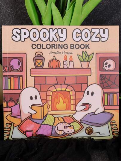 Libro para colorear acogedor y espeluznante para adultos y adolescentes: adorables fantasmas, escenas de chimenea y momentos de higge acogedores - Relájate con personajes adorables, perfecto para Halloween, relajación y atención plena - Regalo ideal para amigos y familiares, libro para colorear de Halloween