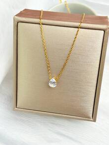 1pc Customized Birthday Birthstone Necklace, Cubic Zirconia Teardrop & Heart/Square Gemstone Personalized Birthday Gift, Gift For Mom, Gift For Best Friend