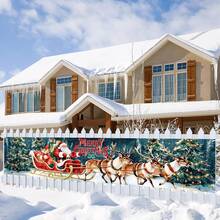 1 pièce Bannière de décoration de Noël, tissu avec motif de traîneau du Père Noël et des rennes, décoration de fond pour fête de Noël, bannière décorative à accrocher sur un mur ou une clôture, décoration de jardin ou de patio pour Noël, fournitures pour événement et fête de Noël à la maison, décoration de bannière Joyeux Noël pour la maison, décoration du Nouvel An 2026, décoration de Noël à suspendre, cadeaux de Noël, cadeaux, faveurs de fête