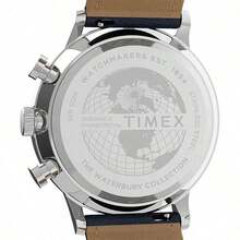 Timex Reloj de cuarzo casual para hombre Waterbury Chronograph TW2U04700 Multifunción con esfera negra redonda y correa de cuero azul, adecuado para uso diario, decoración y regalo de cumpleaños para novio o padre