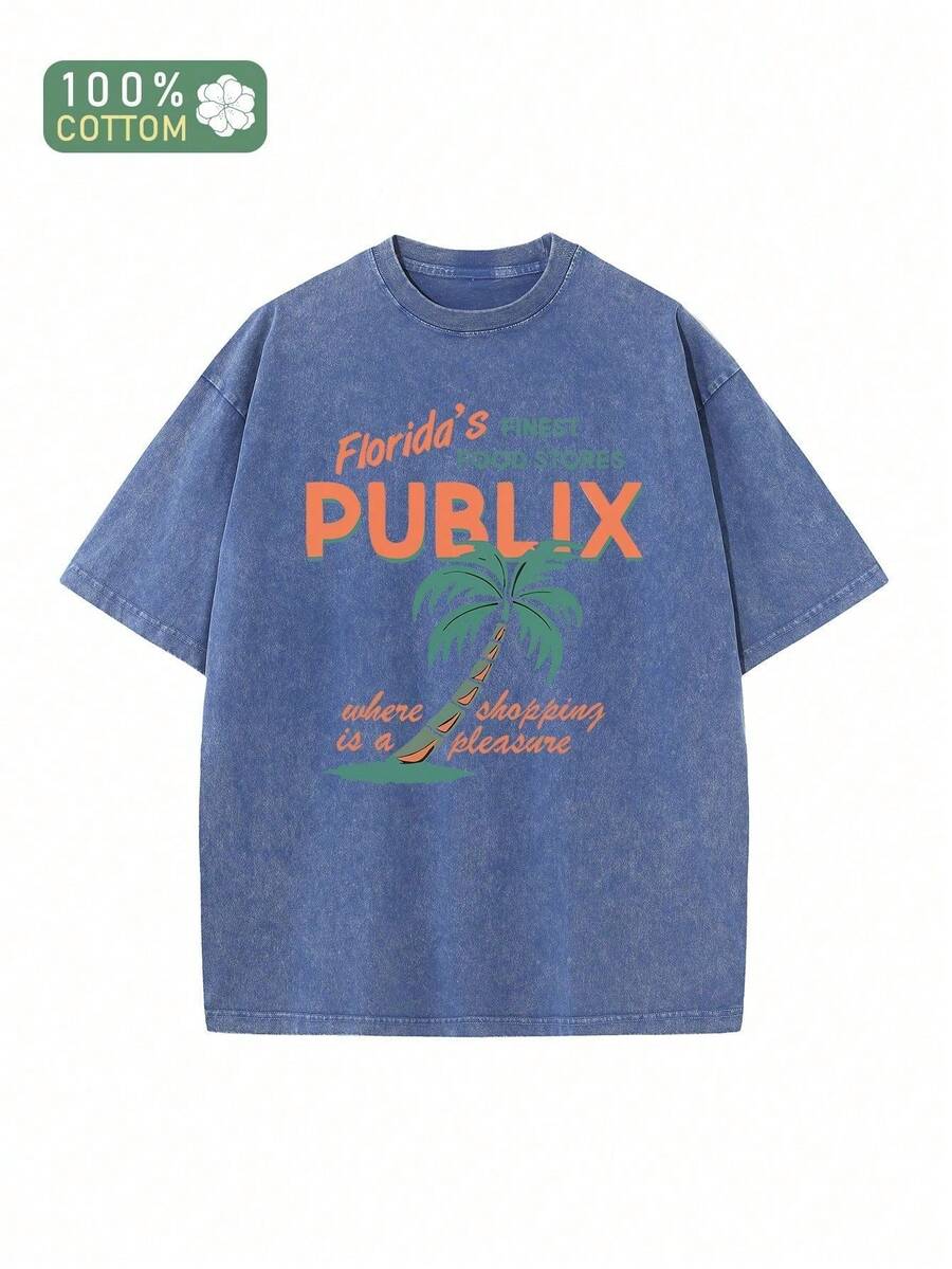 PUBLIX Vintage-Inspired Coconut Tree Graphic Tee - 100% Cotton, Casual T-Shirt For All Seasons, Comfortable & Stylish