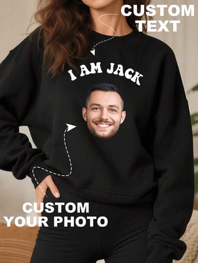 1 pieza Blusa de manga larga personalizable para mujer, personaliza con tus imágenes y textos favoritos, personaliza con tus mascotas adorables, diseño único, adecuado para uso diario, viajes, deportes y otras ocasiones, mejor regalo para familiares, amigos, cumpleaños y talla grande