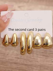 3 Pairs/9 Pairs New ABS Resin & CCB Exaggerated C-Shaped Water Drop Personalized Fashion Earring Set
