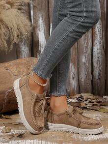 1 paire de nouvelles chaussures de sport casual pour femmes, couleur unie, tricot sport à lacets, convient pour le casual, les vacances, la maison, le bureau, toutes les saisons, baskets pour femmes - Kaki - Voir 5