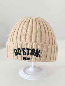 1pc Children's BOSTON 1630 Embroidered Knit Beanie Hat, Cute & Adorable Warm Earflap Woolen Cap, Unisex Toddler Casual Wear, Autumn/Winter - 1PC - View 13