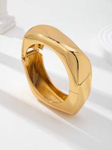 1 Pc Oversized Chunky Cuff Bracelet - Minimalist Stackable Statement Bangle Set - Geometric Dome Design Metal Bangles For Women Everyday Wear