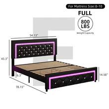 Twin/ Full/ Queen Size Bed Frame With LED Lights, Upholstered Platform Bed With Diamond Tufted Headboard, No Box Spring Needed, Noise Free, Easy Assembly, Black/ White/ Pink, Twin/ Full/ Queen - màu đen - Xem 8