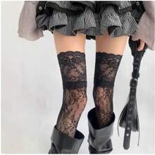 Lace Stockings. Delicate Pattern, Delicate Lace Sexy - 黑色 - 查看 12