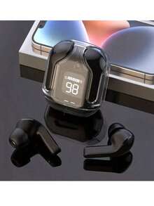 STSEarConect A Pair Of Transparent TWS Wireless Earphones, Stereo Wireless Earphones With LED Battery Display Screen, Type-C Charging Case, Compatible With All Smartphones, Suitable For Gaming, Music, Outdoor Sports/Business, Adult Use, Condenser Microphone, Rechargeable Battery, Polymer Lithium-Ion