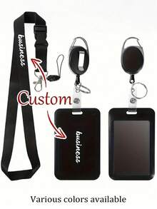 Customizable Name Badge Holder Set, Retractable Clip ID Card Holder, Lanyard, Badge Card Holder, Chest Badge Card, Detachable Lanyard, Including Lanyard, Retractable Clip, Badge Card, Suitable For Customized Work Card Holders, School Season Back To School Student ID Card, Meal Card, Bus Card, Utilities Card Holder