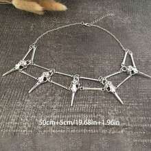 Gothic Alloy Bird Skull Necklace - 銀色 - 查看 3