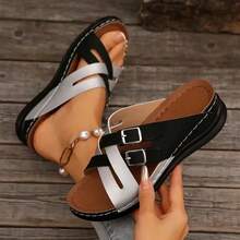 Korean Style Casual Flat Sandals Women Shoes, Outdoor Wear, Open Toe, Spring Summer New Woven Roman Beach Sandals, Fashionable French Flats For Women With Skirts When Going Out To The Beach Or Apartment, White, Flat, Strap , Beige, Black, Orange, White, Yellow, Purple, Grey, Gold, Silver, Blue, Green, Rose Red, Brown, French Leopard Print, Formal Shoes, Holiday Sandals, Bohemian Style Toe Beach Navy Blue Walking Shoes, Crystal Shoes For Women, Cute Flat Loafers, Flat Sandals With Thick Soles, Tie-Up, Shiny Glittering, Mule Shoes, Slippers