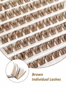 Rikuaild 100pcs Brown Cluster False Eyelashes, Enlarging Eyes, D Curl Lifting, Single Strand Grafting, Thick & Dense, Create Natural Or Thick Makeup Effect, DIY Eyelashes At Home - D - 查看 5