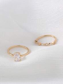 2pcs Elegant Promise Rings, Oval Cut Synthetic Cubic Zirconia Inlaid, Suitable For Women's Wedding, Party And Banquet. Romantic Engagement And Wedding Rings