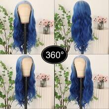 13x4 HD Lace Front Wig Ombre Pink Red Color Long Body Wave Synthetic Hair 180% Density Pre-Plucked Glueless Red Ombre Colored Long Wavy Hair 26 Inch Free Part Soft Natural Look For Women Versatile Styling Options - 漸層藍色 - 查看 8