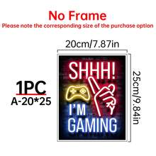 1 件霓虹灯游戏帆布海报，适用于电子竞技室、游戏室和男孩卧室的鲜艳帆布画，游戏玩家墙面装饰，海报，墙壁艺术，房间装饰用品帆布墙面艺术，房间海报，家居装饰，房间装饰美学，房间装饰用品。房间装饰，可选框架 - 彩色 - 查看 14