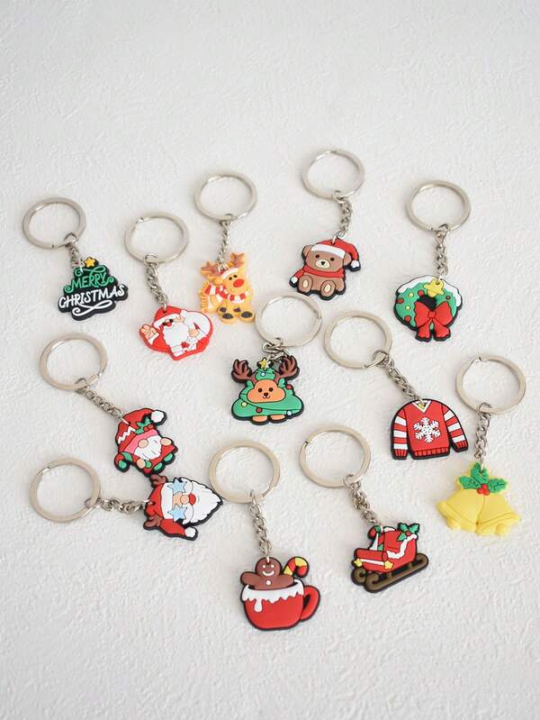 12pcs Christmas PVC Soft Rubber Keychain Gift Set, Suitable For Christmas, Thanksgiving Gifts, Small Christmas Gifts For Friends And Family