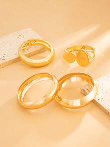 Conjunto de pulseiras com design geométrico assimétrico e gota d'água, 1 a 4 peças, pulseira de metal grosso, pulseira com abertura de mola ajustável, presente perfeito para uso diário feminino e decoração de festas