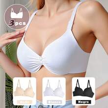 3Pzs Sujetador con gran sujeción - Sostén con Aros Push-Up para Mujer, Efecto Recolector, Comodidad y Soporte - Ideal para Todo el Día, en colores nude, blanco y negro - Desnudo+Blanco+Negro - Ver 12