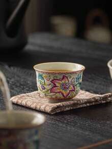 1/2/6个装凌霄花陶瓷茶杯，复古陶瓷杯，60毫升浓缩咖啡杯，家用客用茶杯，大师杯，功夫茶杯，品茶杯，水杯，适合日常使用，生日礼物，节日礼物陶瓷杯 - 彩色 - 查看 6