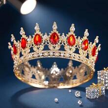 巴洛克水晶皇冠，奢华圆形皇家皇冠，优雅新娘婚礼头饰，派对头饰，金色皇冠，头冠，金色头饰，皇冠，发饰花环，头花圈，发藤，发圈，头冠，伴娘礼物，发饰 - 彩色 - 查看 6
