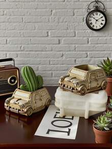 1 件硅胶卡通车辆模具（汽车/公共汽车/老式露营车）- 适用于水泥多肉植物花盆、储物盒、烛杯/烛台和混凝土/石膏/粘土工艺品，可重复使用且形状不对称，是理想的圣诞节/生日礼物 - 白色 - 查看 2