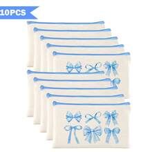 1/5/10/20pcs Cute Bow Pattern Canvas Zipper Bags Set, Y2K Style Bow Decor Jewelry Organizer Bags, Travel Cosmetic Bag, Pencil Case, Party Gift Bag Set, Toiletry Bag, Multipurpose Organizer Pouch Autumn University Essentials Travel Essentials For Holiday Vacation Travel Bag For Women Makeup Bag Makeup Organizer Make Up Bag - Beige - View 15