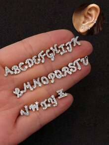 1pc 26 Letter Zirconia Stud Earrings, Stainless Steel Material, Minimalist & Fashionable, Suitable For Men & Women, Daily Wear & Party
