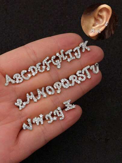 1pc 26 Letter Zirconia Stud Earrings, Stainless Steel Material, Minimalist & Fashionable, Suitable For Men & Women, Daily Wear & Party