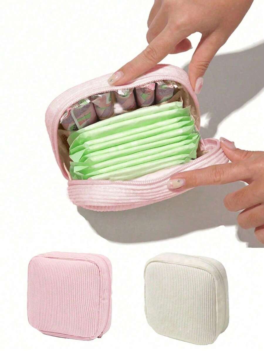 Multi-Color Sanitary Pad Storage Bag, Pink Sanitary Napkin Storage Bag, Portable Storage Bag, Large Capacity Minimalist Style, For Storing Sanitary Pads, Liners And Tampons, Essential For Girls, Great For Going Out, Striped Cosmetic Bag, Travel & Study Supplies, Travel Essential Cosmetic Bag, Holiday Essential Cosmetic Bag, Cosmetic Bag, Makeup Bag, Makeup Storage Bag, Makeup Organizer Box, Cosmetic Storage