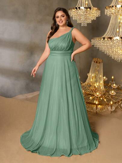 Faeriesty Curve Plus Solid One Shoulder Sleeveless Bridesmaid Dress-Perfect For Red Carpet Galas, Black-Tie Weddings, Award Ceremonies, Charity Balls, And Luxury Fashion Events
