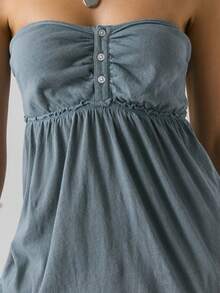 Women Y2k Tube Top Button Sleeveless Backless Strapless Bandeau Cute Aesthetic Summer Going Out Club Party Tank Tops - 灰色 - 查看 2