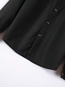 2 件男士休闲纯色双口袋翻领衬衫长袖 + 长裤两件套，轻便休闲运动度假装，春秋季 - 黑色 - 查看 8