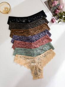 Quần lót bikini ren hoa nhiều màu cạp trễ cho nữ 7 chiếc/gói - Nhiều màu - Xem 2