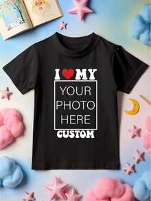 I Love Custom Kids T-Shirt, Personalized I Love Photo Toddler & Youth Shirt, Custom I Heart Picture Hoodie, Valentines Day Gift Sweatshirt, Birthday Gift Idea, Gift For Her. CU-165 - Black - View 1