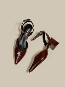 Giày cao gót mũi nhọn màu nâu cà phê cho nữ, giày cao gót mũi nhọn thanh lịch, giày cao gót quai ngang mắt cá chân thời trang - Cà phê nâu - Xem 2