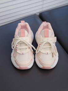 1 Pair Girls' Anti-Slip Soft Sole, Breathable Comfortable Sports Shoes, Versatile Girls' Tennis Shoes, Suitable For All Seasons - Beige - View 3